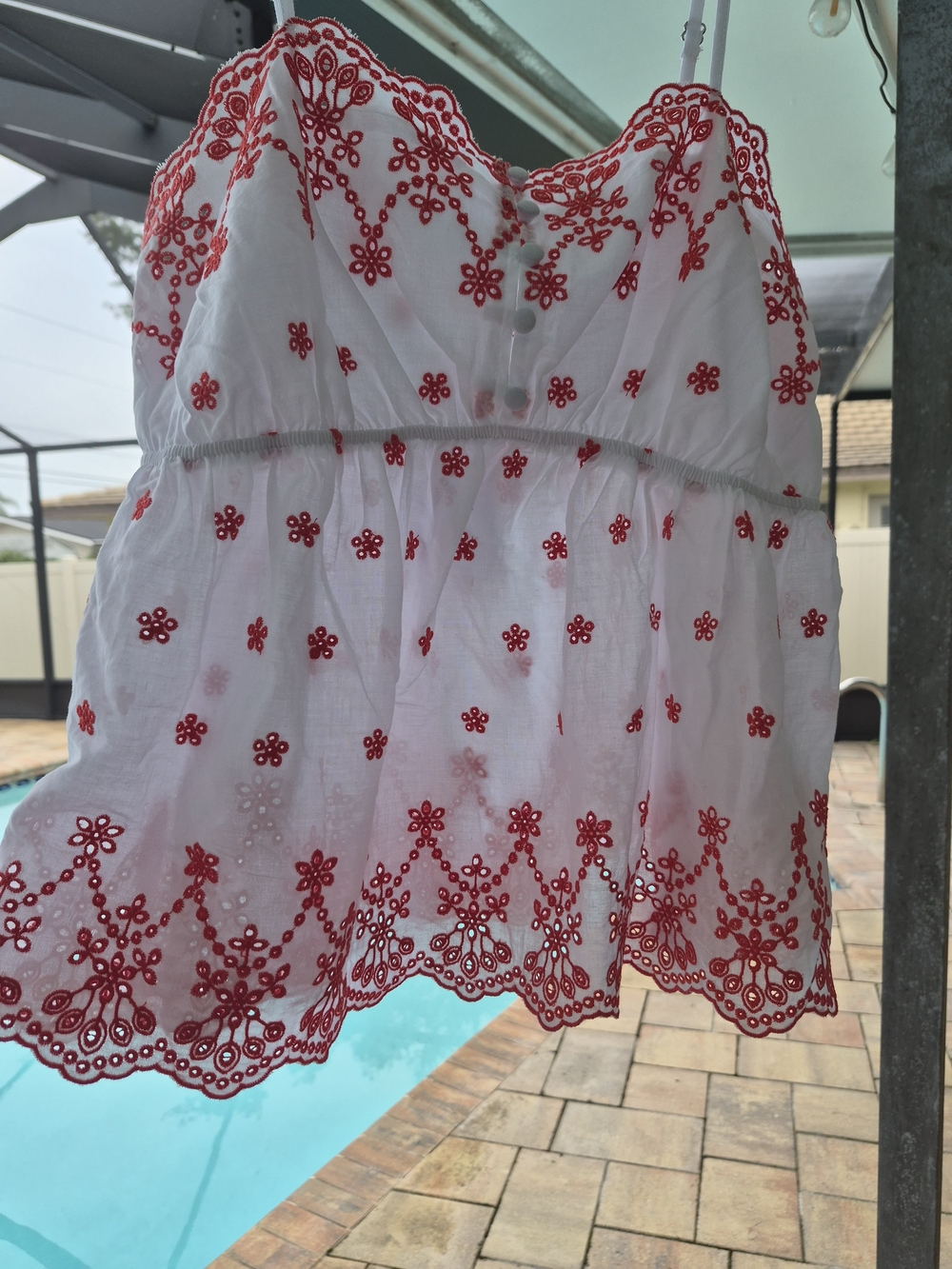 Draper James White Eyelet Tank with Red Embroidery